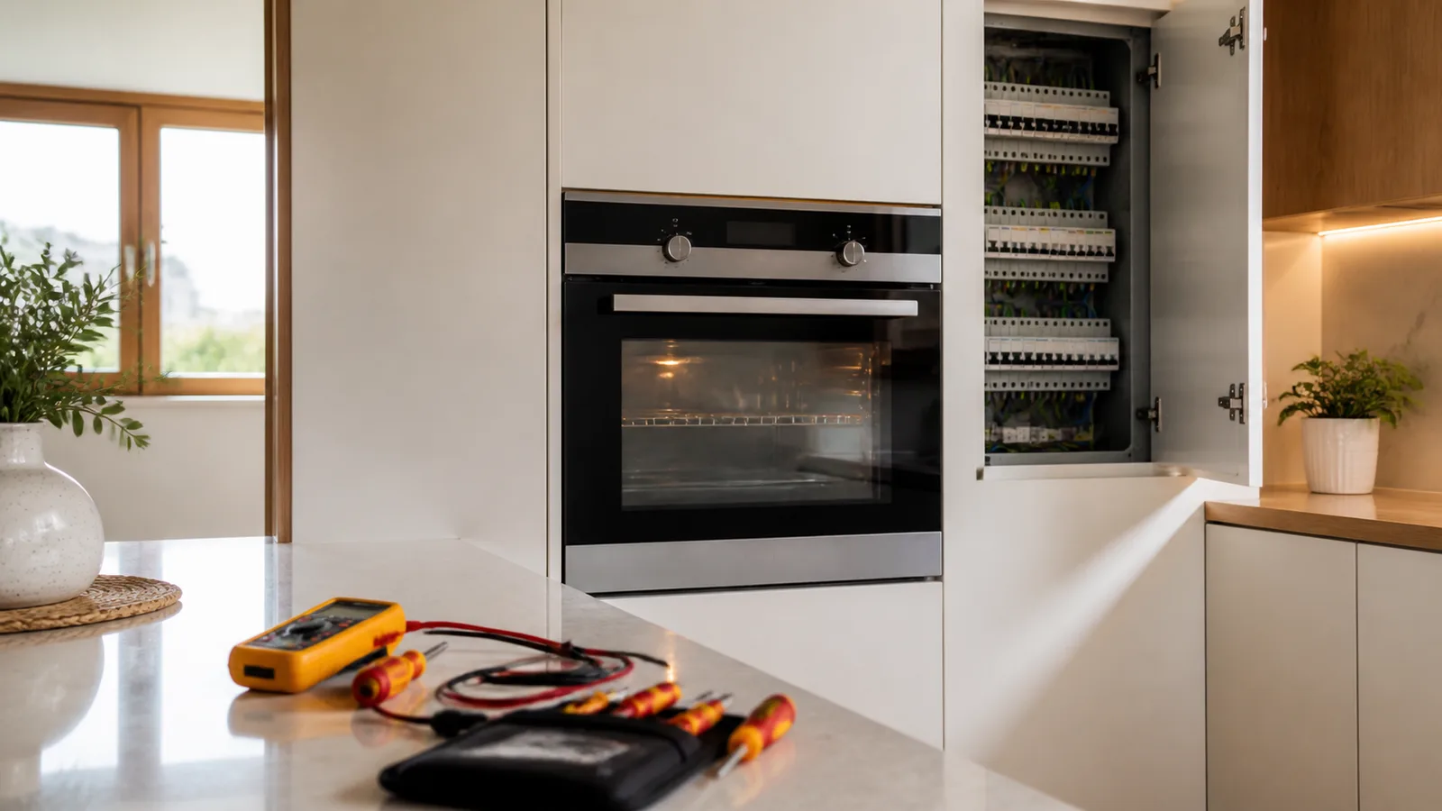 Horno de cocina y cuadro electrico revisados por una averia