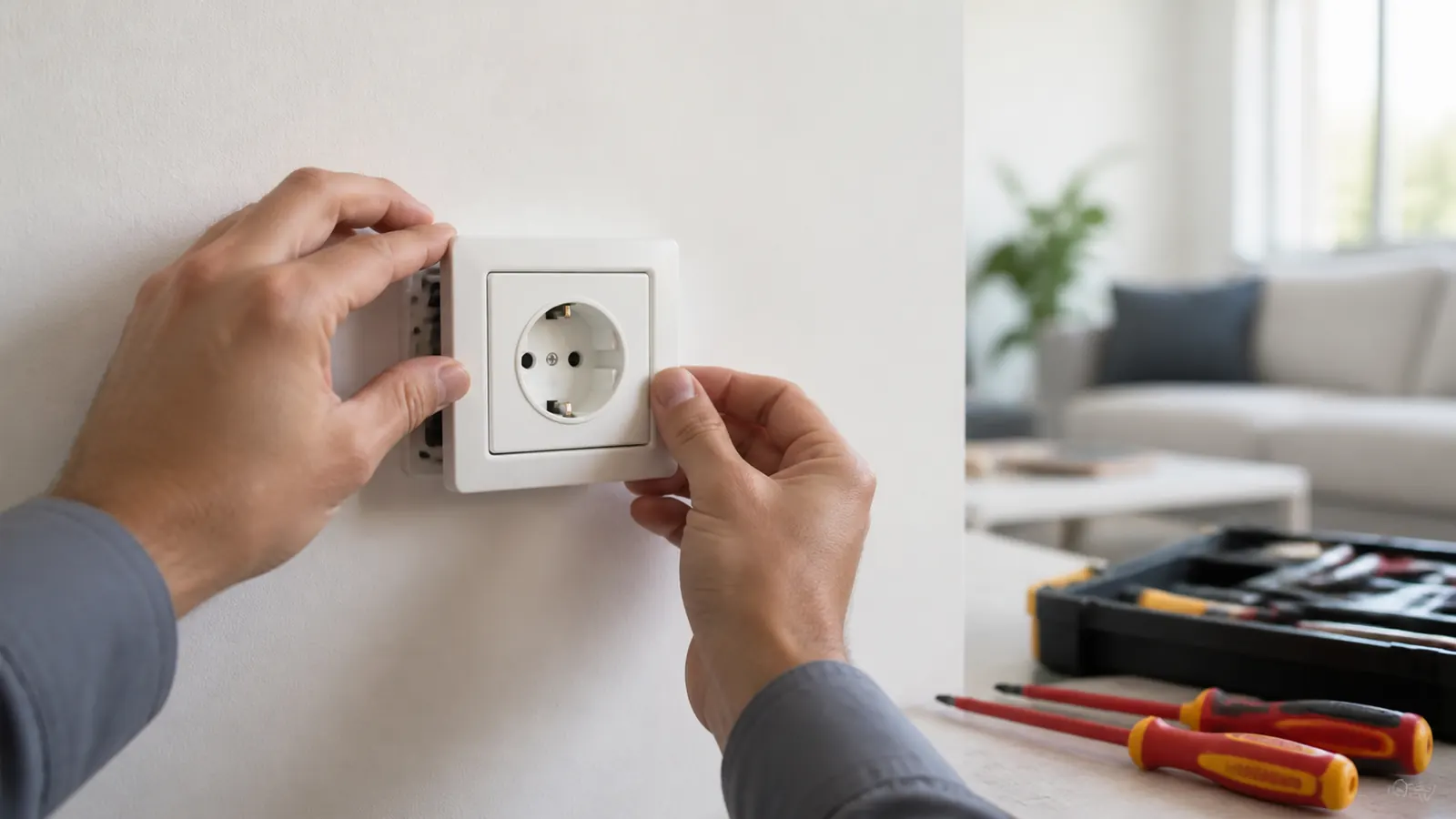 Enchufe moderno instalado en una pared
