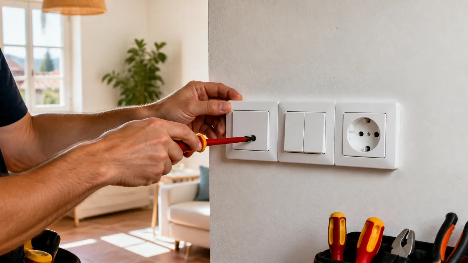 Mecanismos eléctricos modernos instalados en una vivienda