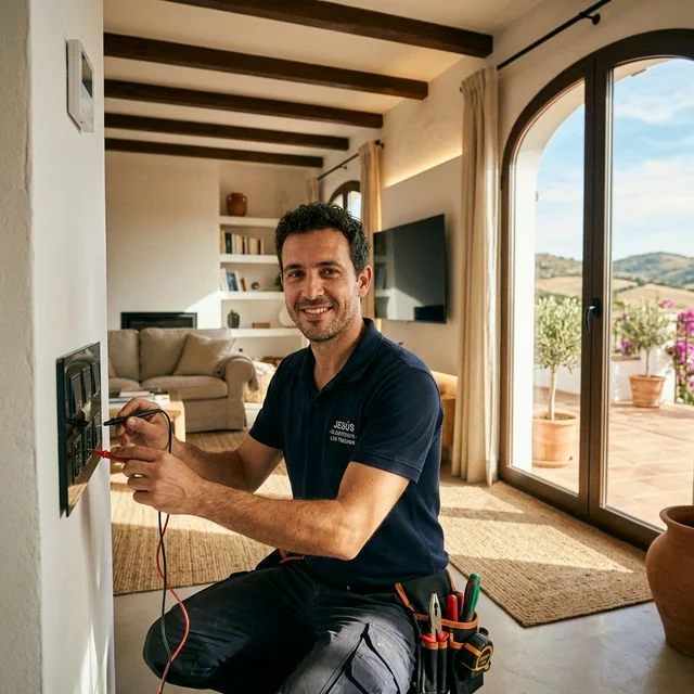 Jesús D., electricista profesional de Electricidad Jesús trabajando en una instalación eléctrica en Los Yébenes
